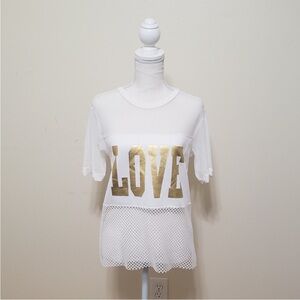 Kontrol white gold LOVE mesh net cover up top Medium